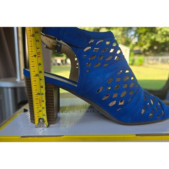 Liz Claiborne Open Toe Heels Pumps Sling Back Sandals Suede NEW 9.5M Blue - Picture 4 of 4